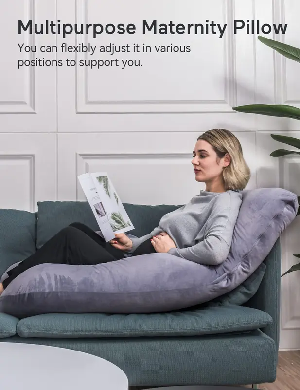 Pregnancy Pillows for Sleeping, U Shaped Full Body Maternity Pillow with Removable Cover - Support for Back, Legs, Belly, HIPS for Pregnant Women, 57 Inch Pregnancy Pillow for Women, Grey 3
