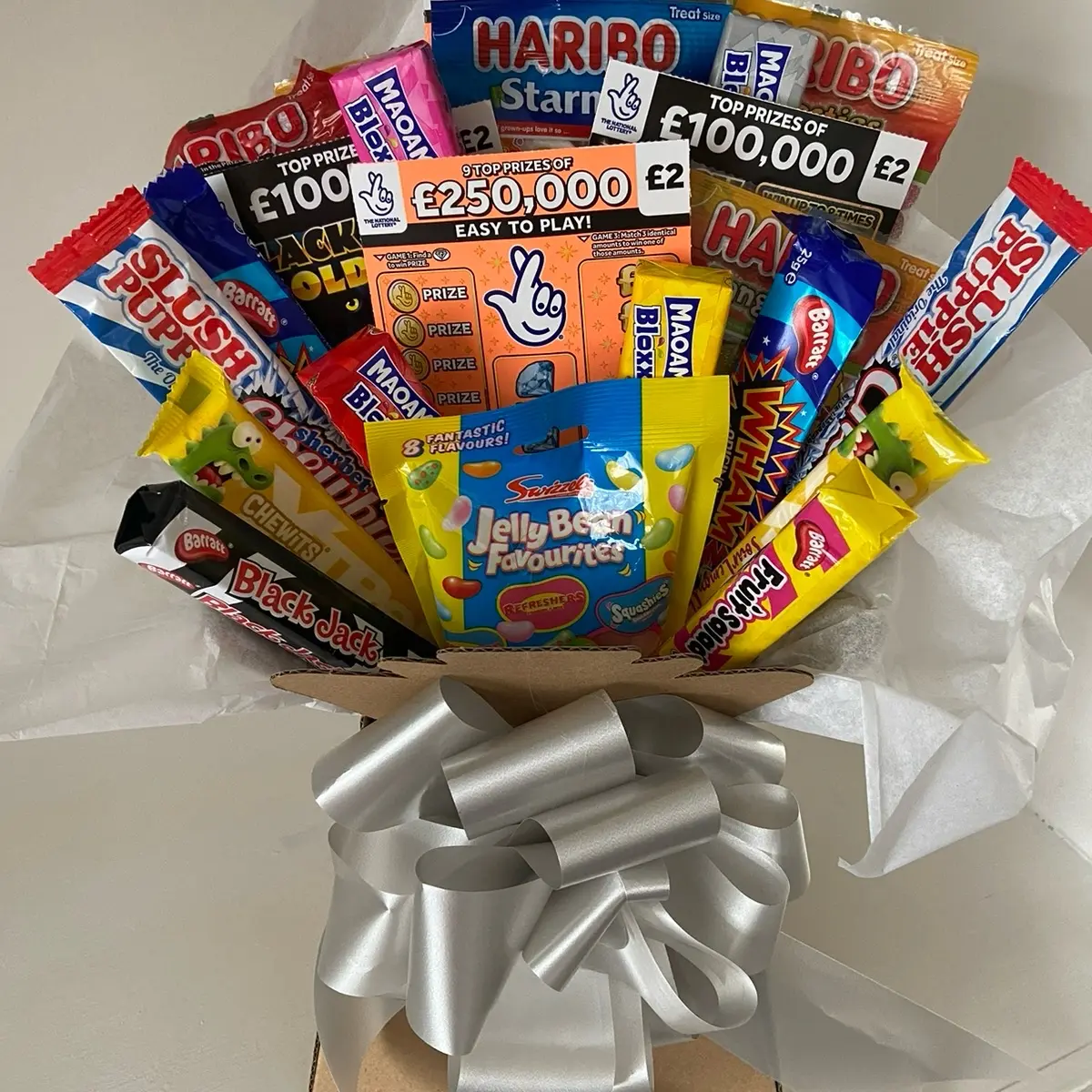 Sweets and scratchcard bouquet sweets hamper