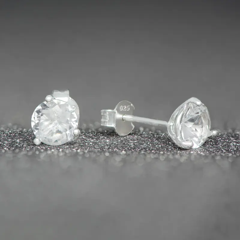 April Birthstone - Diamond Cubic Zirconia 925 Sterling Silver Stud Earrings - Birthday Jewellery for Women, Teens, Girls 0