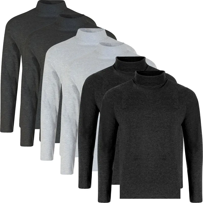 6 Pack Mens Roll Neck Turtle Neck High T Shirt Long Sleeve Shirt Plain Assorted Cotton Top New Menswear Soft 4