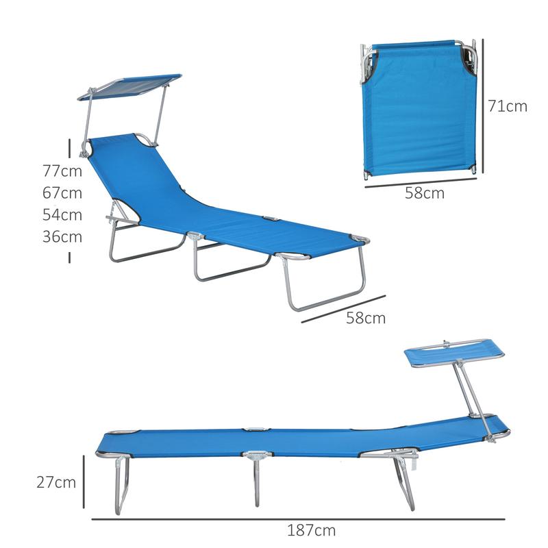 Outsunny Sun Lounger, with Adjustable Face Canopy - Bright Blue 2