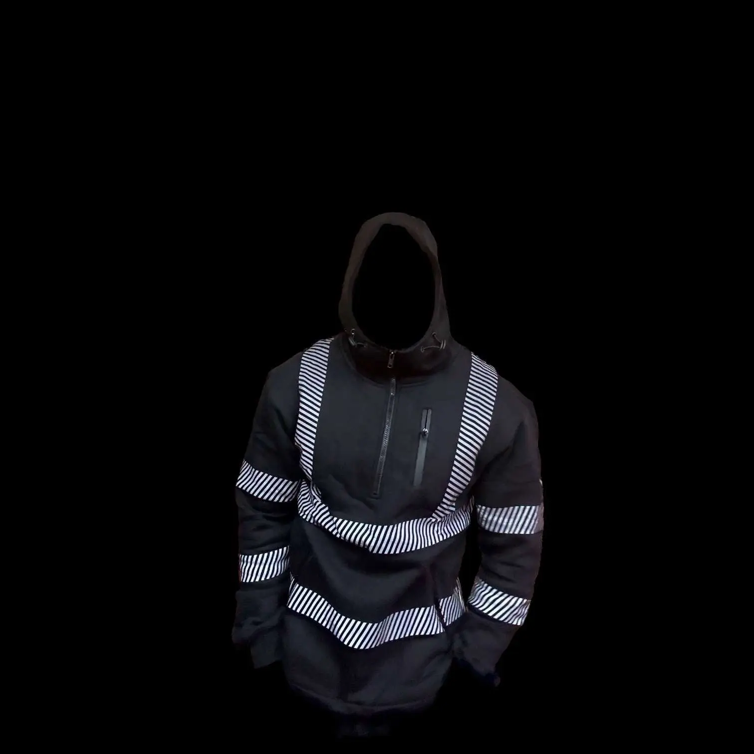 Black Reflective Fleece Hoodie Half Zip