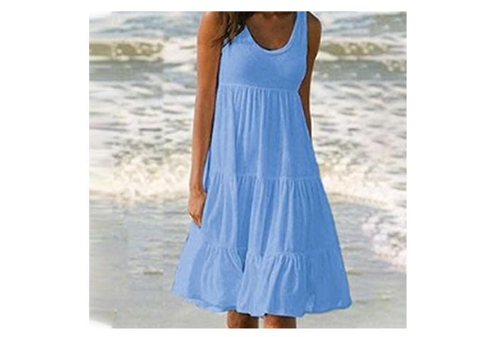 Product Introduction of Women Causual  Sleeveless Ruffles Mini Dress Boho Solid Beach Sundress Oversized Loose Dress  Summer Casual Womenswear Basic Minimalist 1