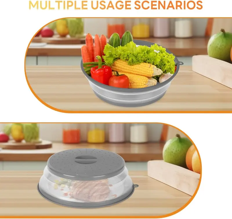 Microwave Food Plate Cover - Vented, Splatter Protector & Dishwasher Safe Containers Kitchen Utensils Handheld 3
