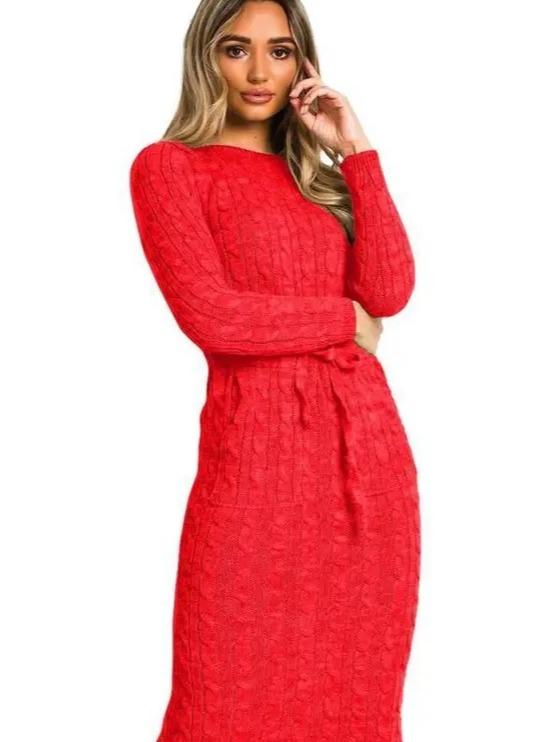 Ladies Women long Midi Cable Knitted Pocket Tie up Party Jumper Dress Casual Comfort Crewneck Soft Womenswear Chic Comfortable Cute Piece Sleeve Style Summer 5