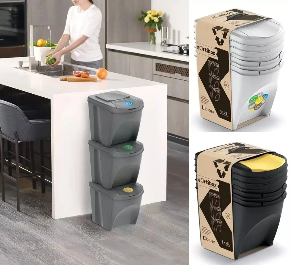 Sorting Waste Bin Recycling Segregation Stackable Lidded