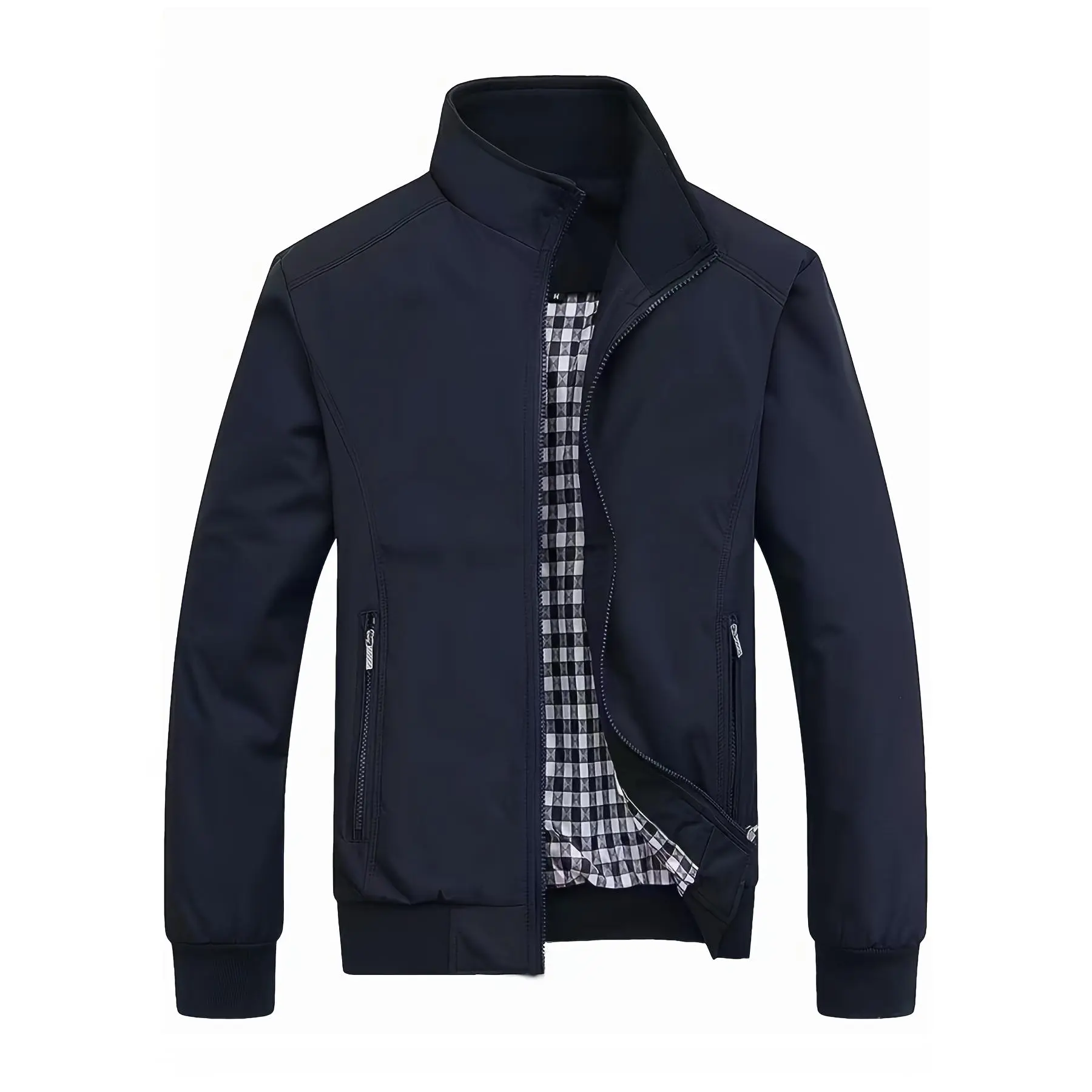 Men's Zip-up Jacket With Zipper Pockets, Casual Jacket For Spring And Fall