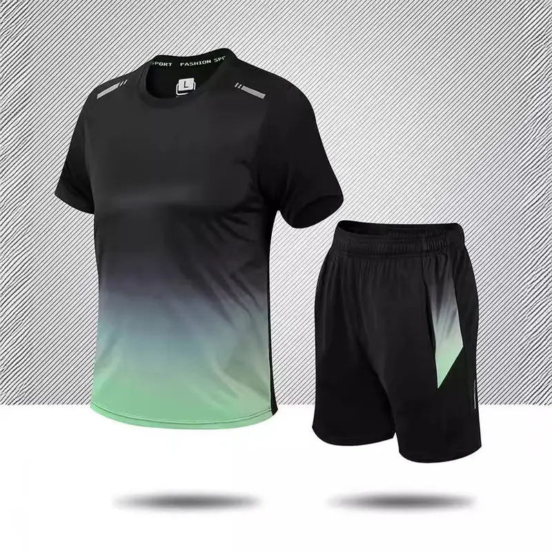 Casual Fitness Men's Ice Silk Quick-Drying Sportswear Suit Summer Short Sleeve Morning Running Feather Basketball Training Room Shorts 6