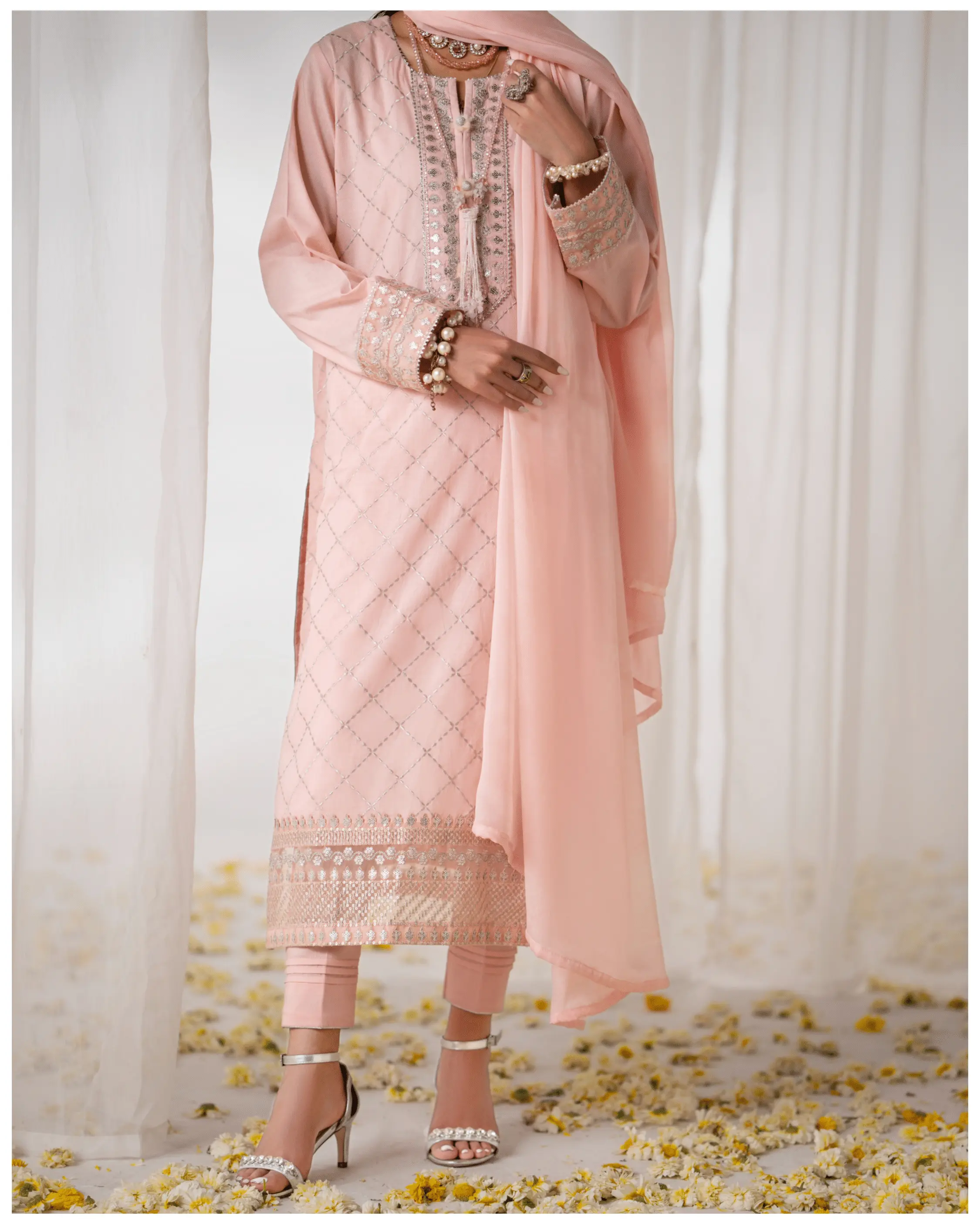 (Pale Pink) 3 Pc Premium Cotton Eid Collection-Casuallite