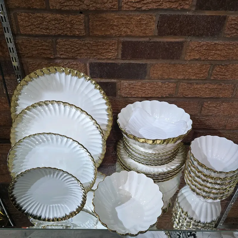 Round dinner plate  ceramic Gold & white stylish Plates, Roundgular Tableware Traditional Round Thick Rectangular 5