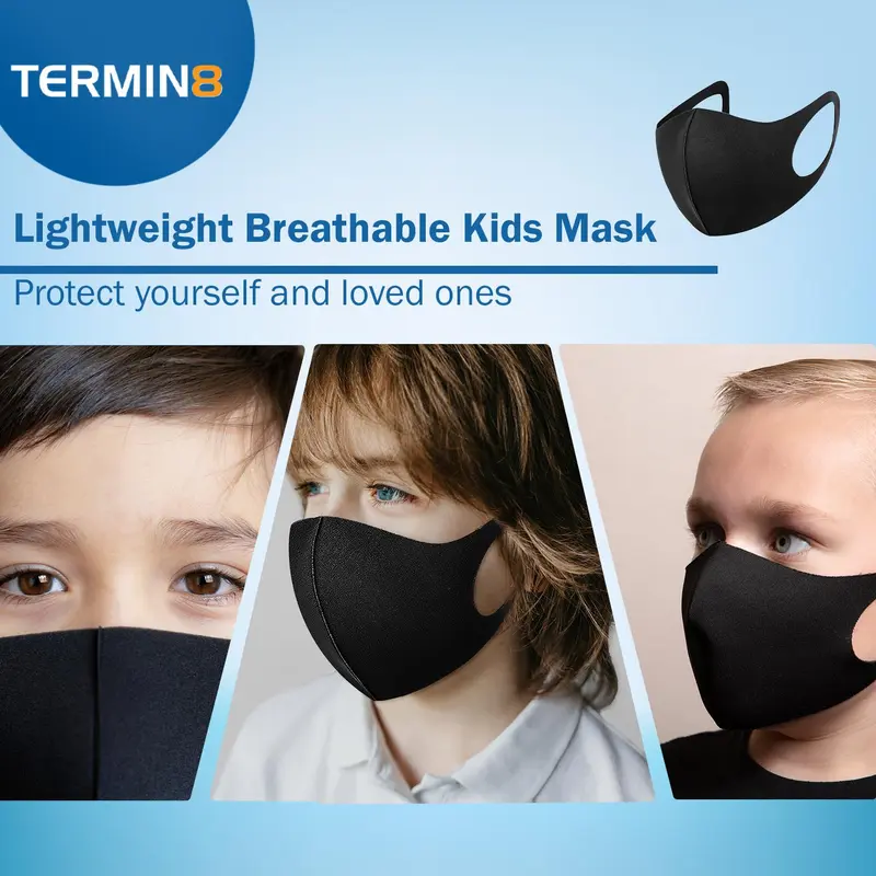 Termin8 Lightweight Breathable Reusable Face Mask for Kids Machine Washable Black, Pink or Grey 4