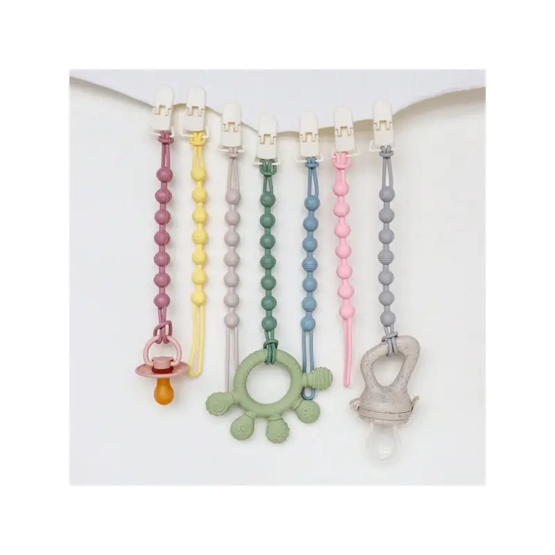 1pc Baby Silicone Pacifier Clip Holder With One-Piece Beads Design, Soft Flexible Binky Paci Clips With Texture For Baby Boys And Girls, Newborn Baby Essentials 3