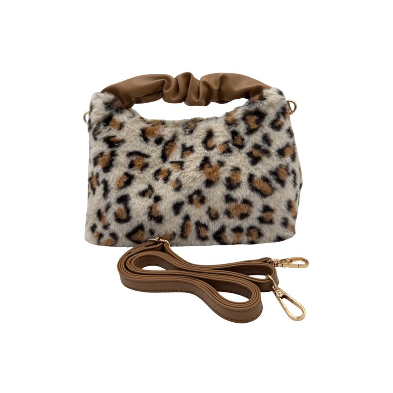 Belle Ella Leopard print Fur- Beige Box Bag, Women's Handle Bags with Shoulder Strap, Ladies Handbags with Metallic Button, Tweed Ladies Bag, Handbags for Women 0