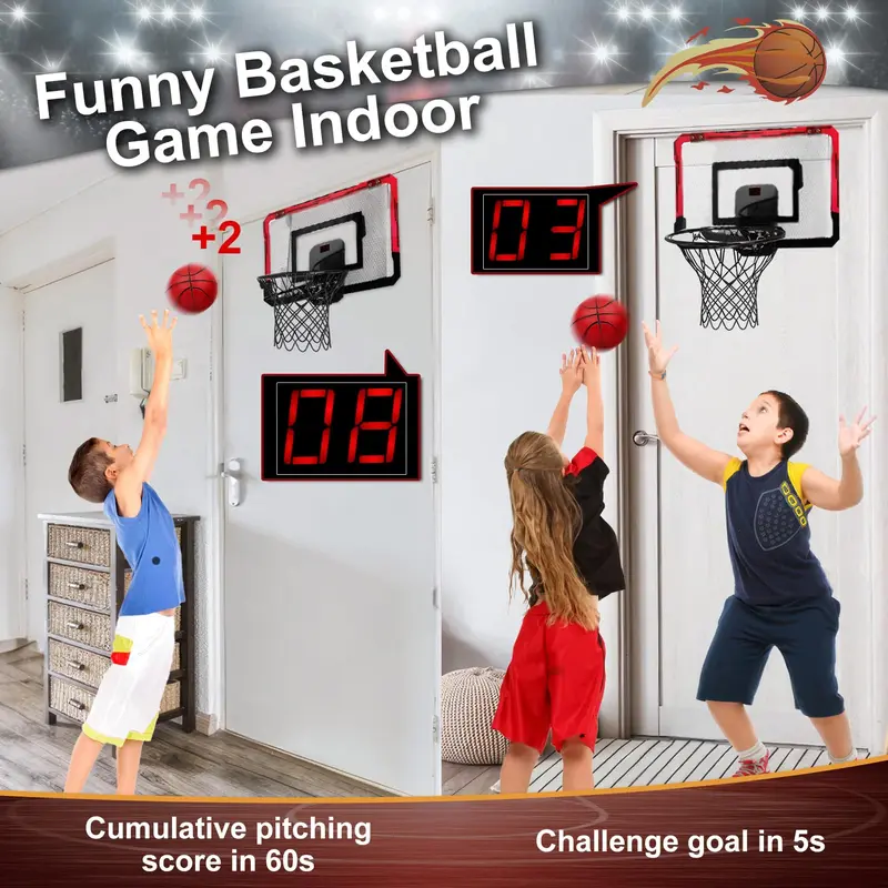 YIMORE Basketball Hoop for Kids Automatic Scoring Indoor Basketball Hoop, Mini Basketball Hoop Wall Mounted with 3 Balls Toy for Girls Boys Age 5 6 7 8 9 10 (red) 4