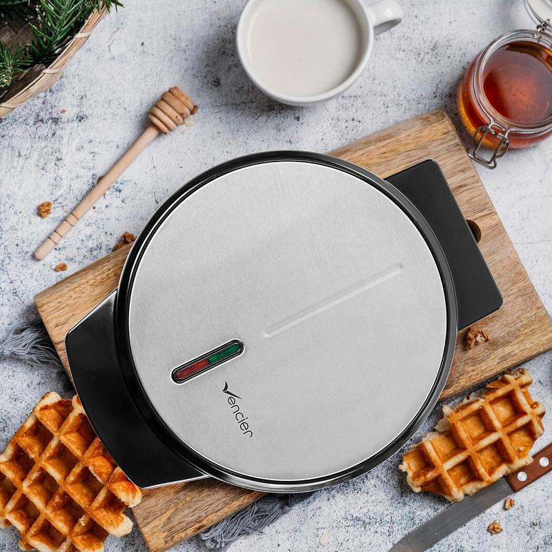 Vencier Round Waffle Maker - Non-Stick Iron Grill with 4 Quarters in Silver 3