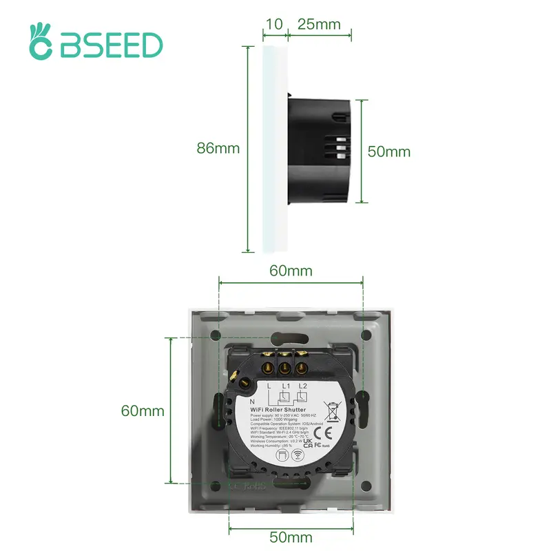 BSEED Wifi Shutter Switches APP Control Led Smart Blind Series White Glass Panel Support Tuya Google Smart Life Roller Shutter 5