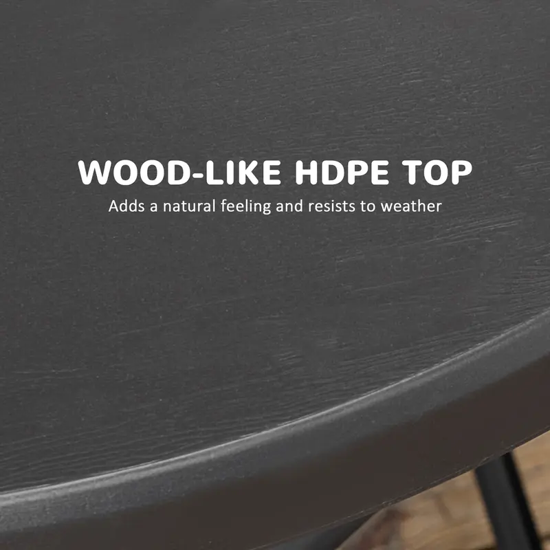 Outsunny Foldable Round Garden Table for 4, Outdoor Dining Table with HDPE Tabletop and Steel Frame, 80 x 80 x 73 cm, Dark Grey 4