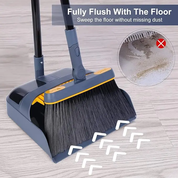 Dustpan and Brush Set Long Handled, Tall 180 Degree Rotating Sweeping Brush, Household Dust Pan with Comb Teeth for Indoor Outdoor Garden Home Room Kitchen Office Lobby 4