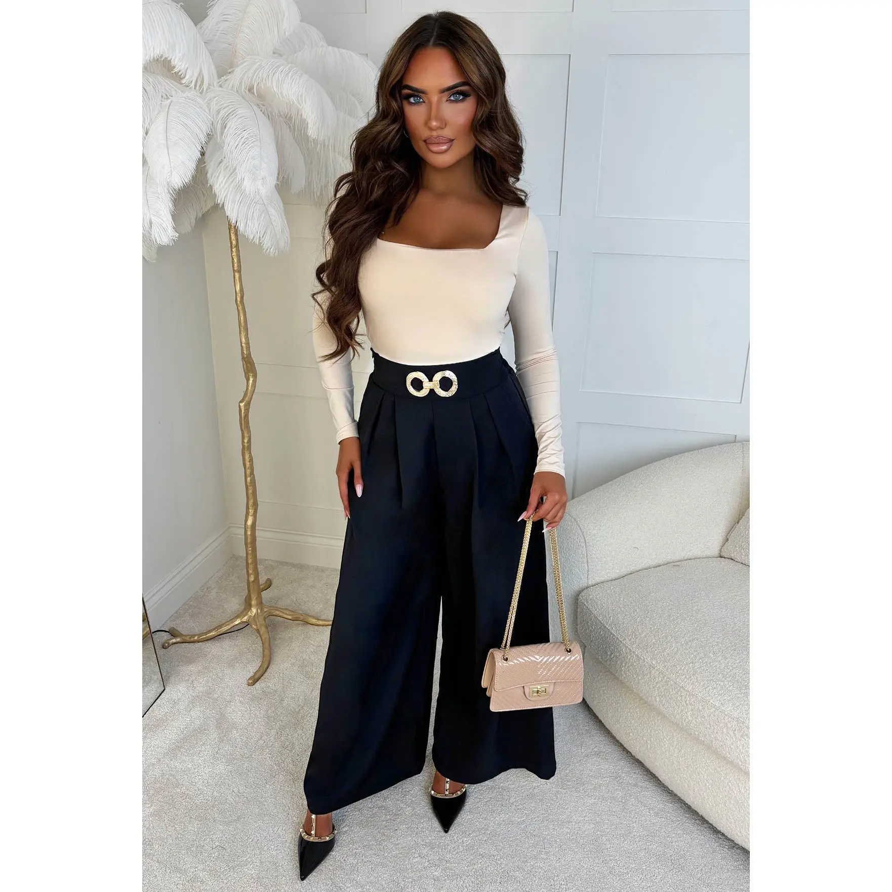 Tailored To You Black Wide Leg Buckle Front Trousers