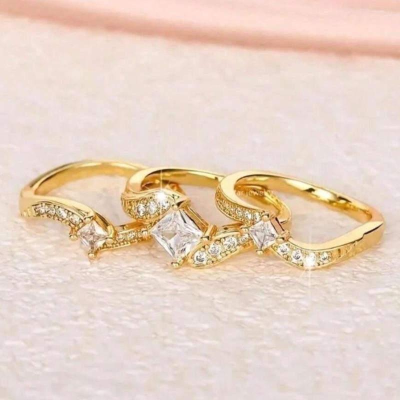 1pc Romantic Wedding Rings For Couple Engagement Fashion Gold Color Stainless Steel Wedding Rings For Men Cute For Women Stone Ring 4