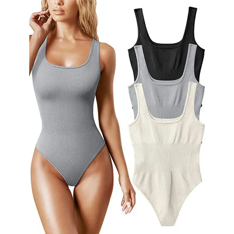 Solid Knit Rib Bodysuits Women Summer Outfit Spaghetti Strap Sleeveless Backless Romper Womens Jumpsuit Beach Wear Body Feminino 3