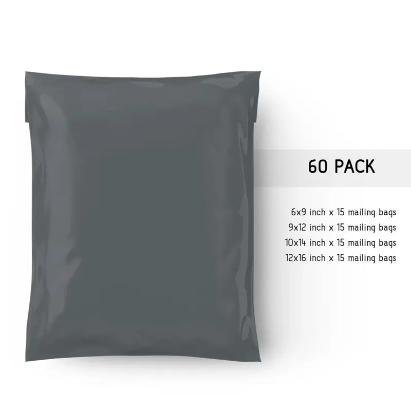60 Mixed Size Mailing Postal Bags, Self-Seal Closure Packaging Strong Bags, Delivery Mailing Bag Flexible and Tempered Proof, Secure Small to Large Postal Bag Synthetic Plastic Plastic Metal PU Leather Synthetic Plastic 1