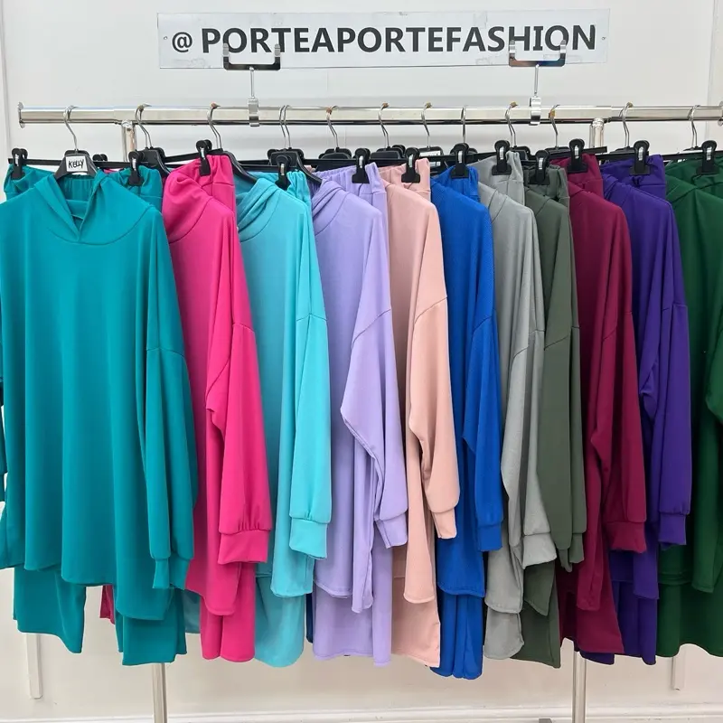 (KELLY) PORTEAPORTE FASHION - Long Sleeve  Woman’s Fashion Clothing - PLUS SIZE Lightweight Ribbed Spring Hoodie and Joggers Loungewear Suit - 10-26 Womenswear Comfortable Matching 0