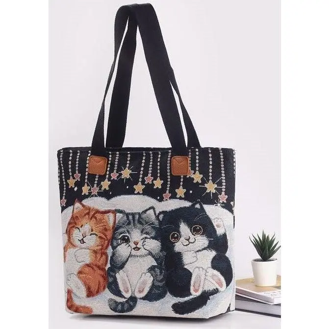 Trio of Kittens Tapestry Tote Style Bag