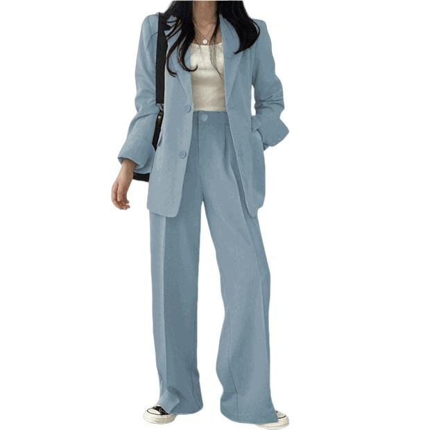 Product Introduction of High Quality Women Blazer Set Solid Pocketed Lined Coat + High Waist Suit Pants Office Lady Formal Two Piece Set 1
