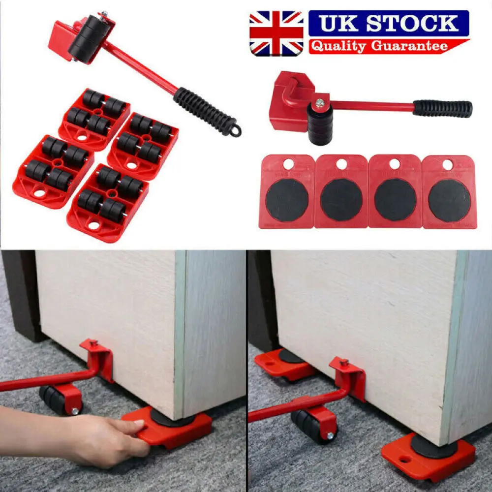5PCS Move Removal Heavy Furniture Movers Shifter Lifter Slider Wheels Moving Kit