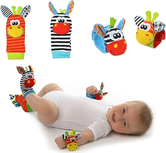 Baby Rattle Socks Wrist Strap Rattles Set, Cute Baby Animal Development Toy Gift for Newborn Babies Foot Finder Sensory Set