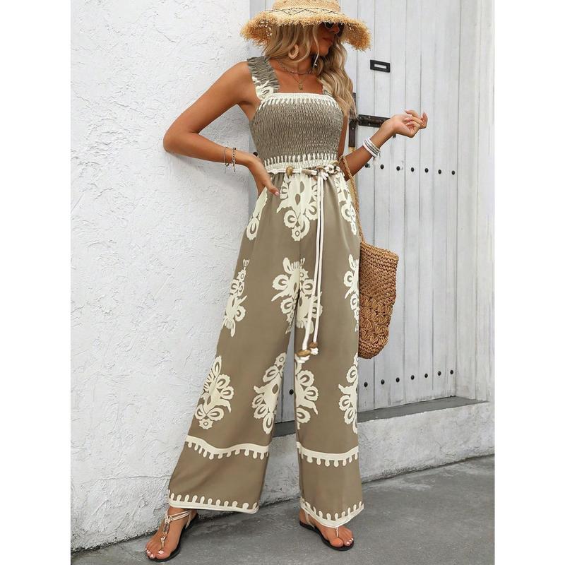 Holidaya Women's Vacation Casual Sleeveless Printed Wide Leg Jumpsuit Fabric Fit 5