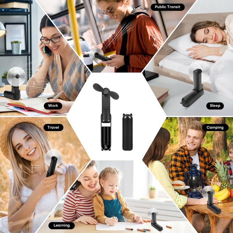 Mini Fan Handheld, 3 Speeds Rechargeable Quiet Mini Handheld Fan[9-15 Working Hours], Portable USB Small Pocket Fan, Personal Fan with Power Bank for Travel, Outdoor or Indoor All Black 6