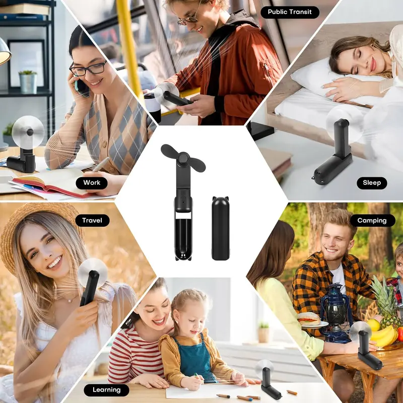 Mini Fan Handheld, 3 Speeds Rechargeable Quiet Mini Handheld Fan[9-15 Working Hours], Portable USB Small Pocket Fan, Personal Fan with Power Bank for Travel, Outdoor or Indoor All Black 6