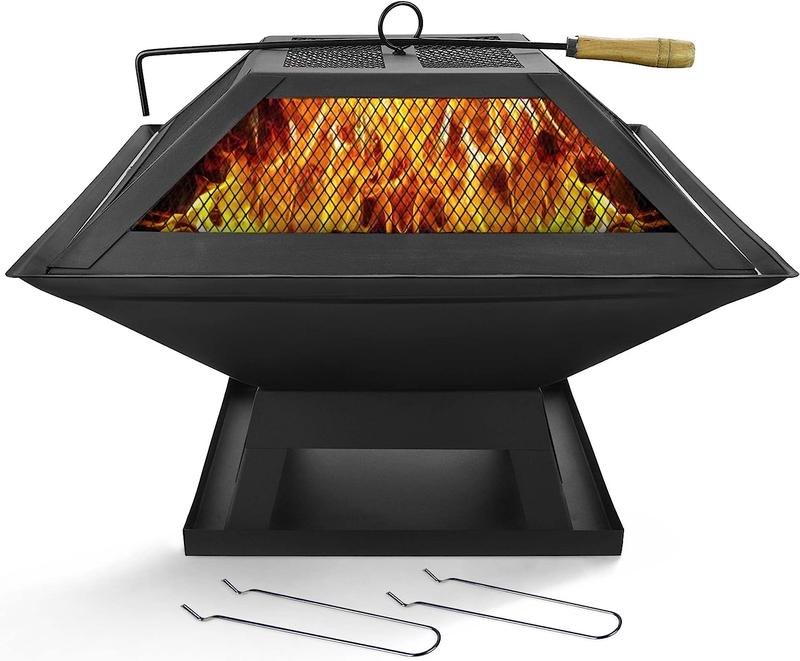 SQUARE FIRE PIT BBQ GRILL HEATER OUTDOOR GARDEN FIREPIT HEAVY DUTY Set Stylish portable bbq 0