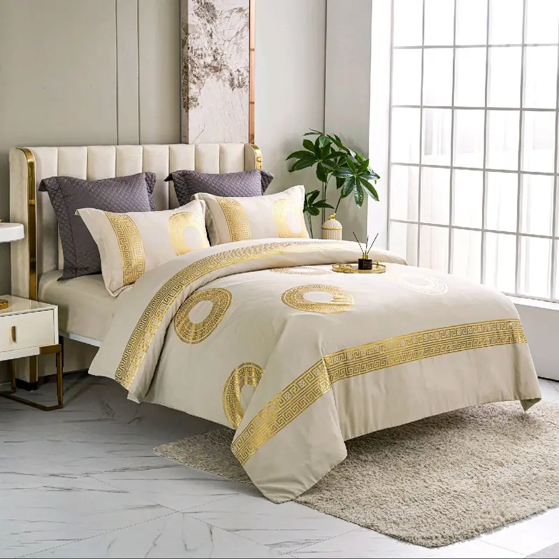 LUXURY MARBLE EFFECT 4 PIECE DESIGNER COMPLETE SET BEDDING SET SOFT EGYPTIAN COTTON TOUCH 5