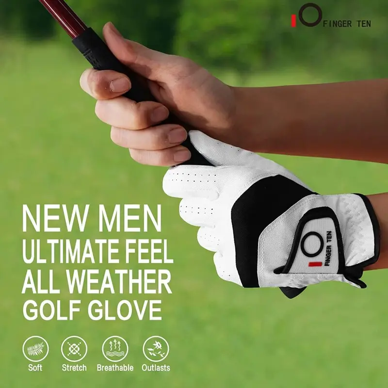 TEN Golf Gloves Men Left Right Hand Cabretta Leather Multipack All Weather Soft Value 5 Pcs, Golf Gloves Mens for Right Left Handed Golfer Rain Grip Comfortable 3