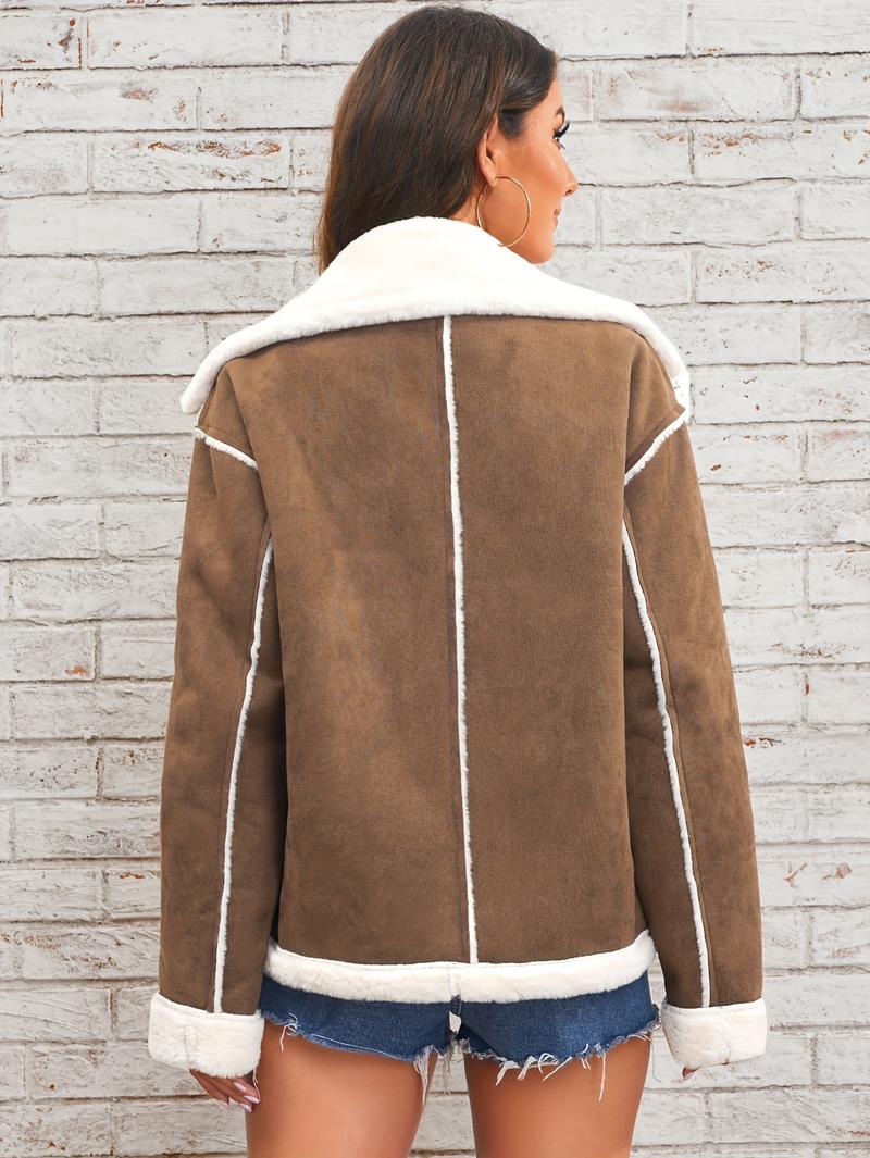 Product Introduction of Elegant Faux Fur-Lined Winter Jacket for Women - Cozy, Machine Washable with Pockets, Solid Color, Lapel Collar 6