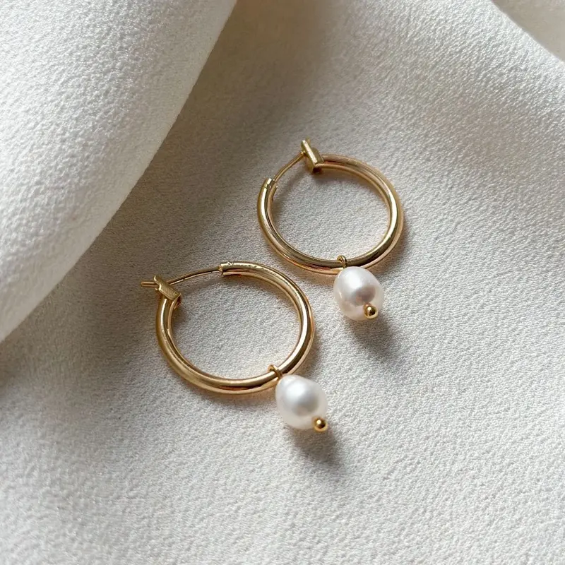 Ellis Grey Freshwater Pearl Gold Hoop Earrings for Women