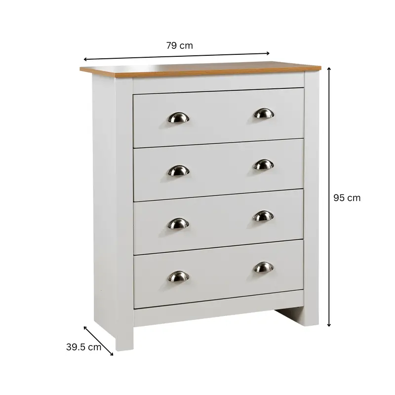 Big Furniture Warehouse Chest 4 Drawers Bedroom Furniture White Oak Top Metal Handles Wooden Nightstand 1