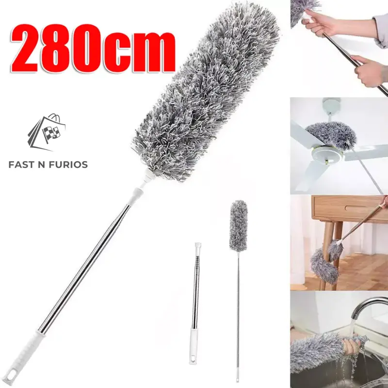 FastnFurious Shop Extendable Feather Duster Long Telescopic Duster Magic Static Brush 280cm extendable duster, telescopic feather duster, long reach cleaning brush, magic static duster, microfiber dusting brush, high ceiling cleaner 0