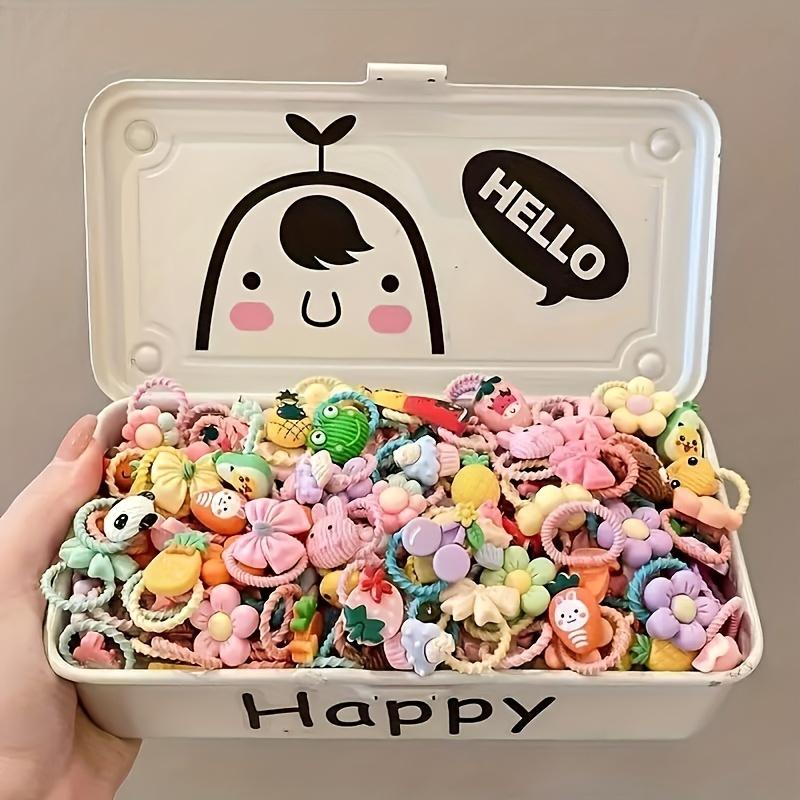 Product Introduction of 50pcs Cute Animal & Fruit Hair Ties Set for Girls, Silicone, Colorful, Gentle on Hair, Fashion Accessories, Perfect Gift Idea, Mixed Colors 0
