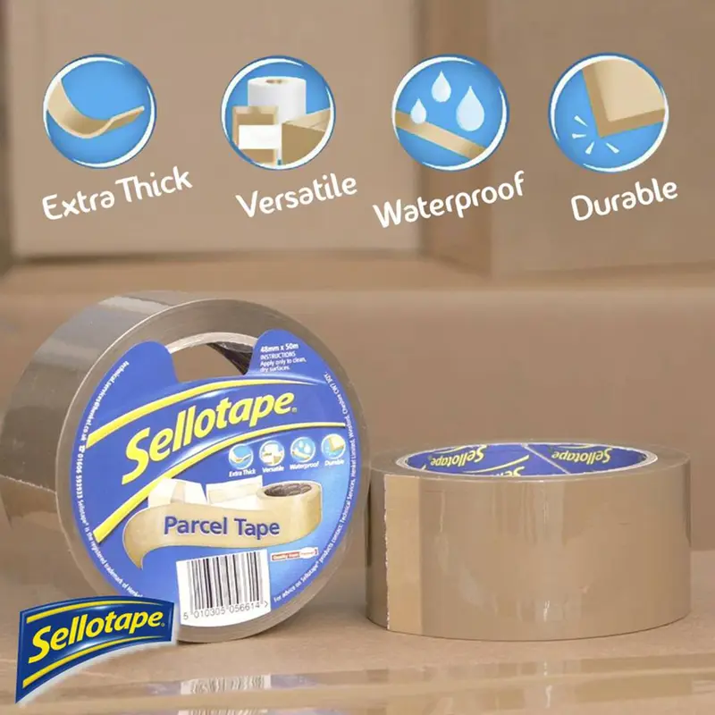 Sellotape Brown High-Strength Parcel Tape for Professional Use 48mmx50m, 6 Rolls - Ideal for Packaging and Moving 4