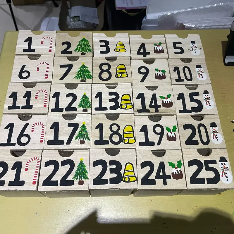 Hand painted wooden advent calendar - penguins 1
