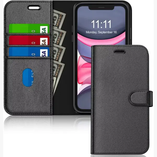 Leather Flip Wallet Case for iPhone 16 15 14 13 12 11 Pro X 8 7 XR SE 16 Pro Max - Protective Cover - Protector Phonecase Durable Protection