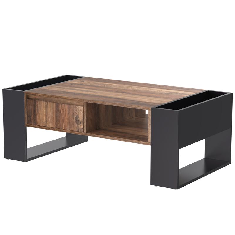 BTM Wood grain coffee table, with a handleless drawer, a storage compartment and rear storage compartment, double-sided storage. With storage compartments on both sides.Office, living room sofa table 7