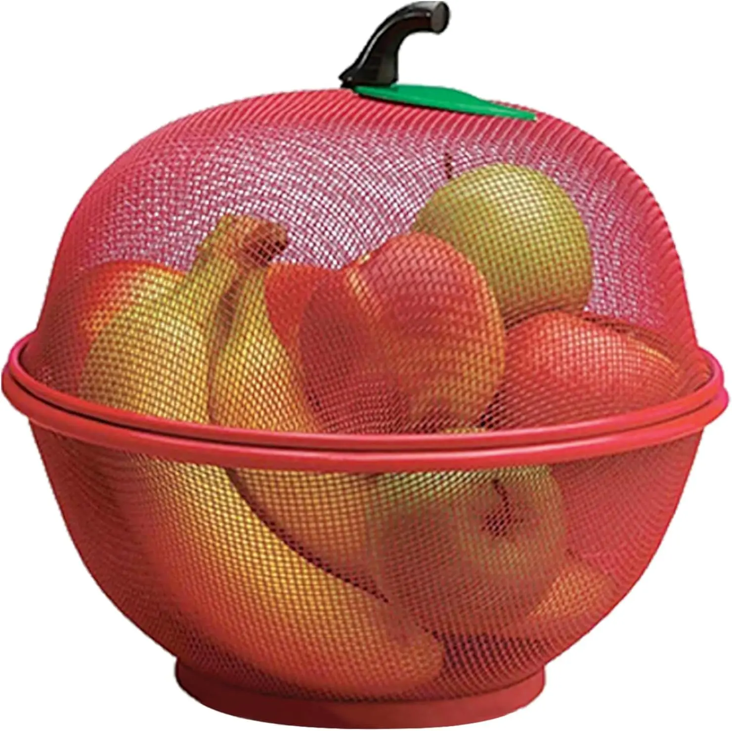 Fruits Bowl Basket Apple Shape Mesh with lid Tabletop Vegetable Holder Keep Unwanted Pets & Insects Out Kitchen Dishwashing Drain Basket (Red)