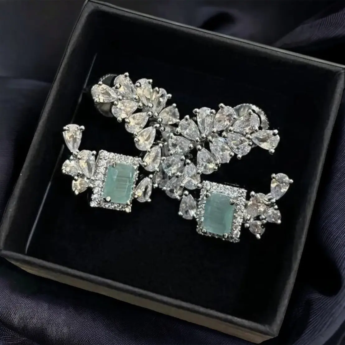 Stunning Green Gemstones & American Diamond Stud Earrings