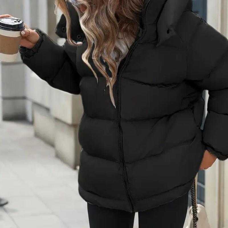 Women's Mid Length Belted Puffer Jacket with Large Pockets and Water Repellent Fabric - Strap, Tops, Cloth, Collar, Fleece, Traditional, Womenswear 6