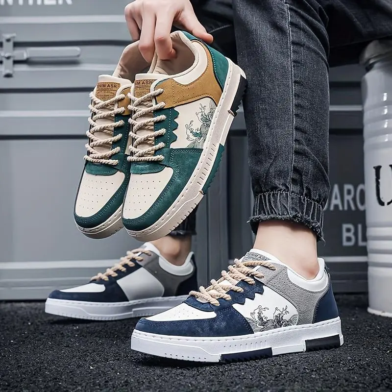 Men's fashion street trend corrugated pattern low-top skateboard shoes, comfortable non-slip lace-up sneakers, suitable for men's outdoor activities Closed Boy Running Sports Shoes Footwear Casual Runner Training Walking Shoes Athletic Trainer 2